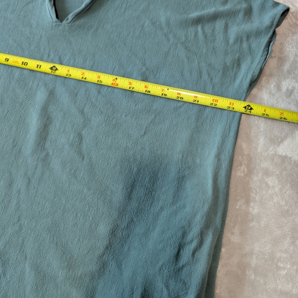 Linen Blend V Neck Dolman Sleeve Tunic Dress Teal Coastal Boho Seafoam Green M - Picture 8 of 13